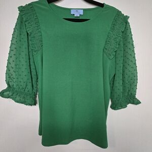 CeCe Green Puff Sleeve Ruffled Blouse